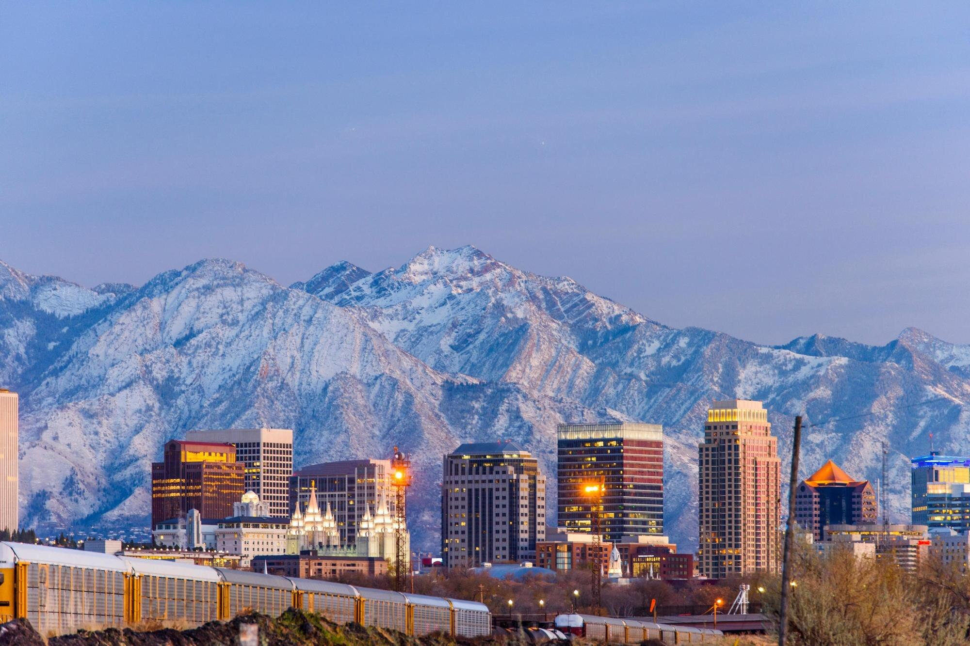 Colorado mountains behind city